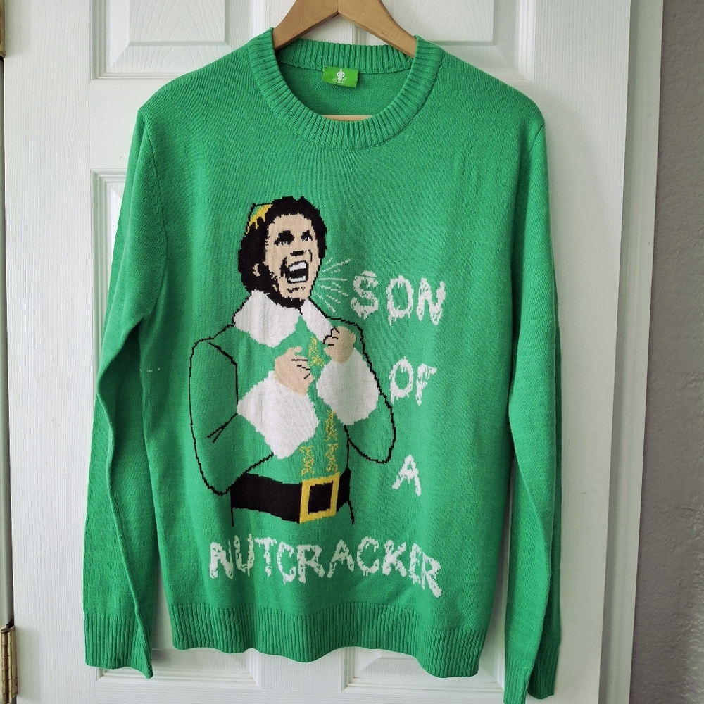 Ugly Christmas Sweater Buddy The Elf Son Of A Nutcracker Green Acrylic Thin Sz L
